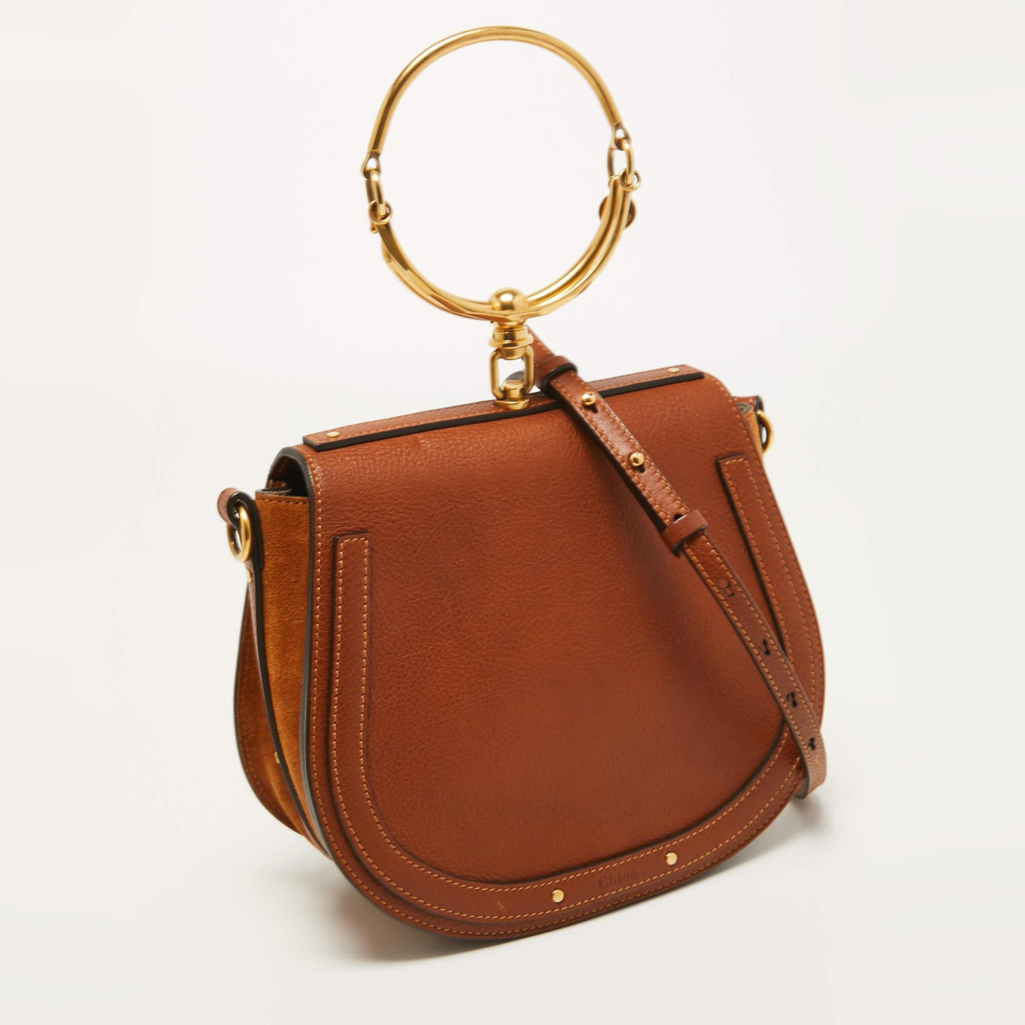 Women's Chloe Brown Leather and Suede Medium Nile Bracelet Top Handle Bag