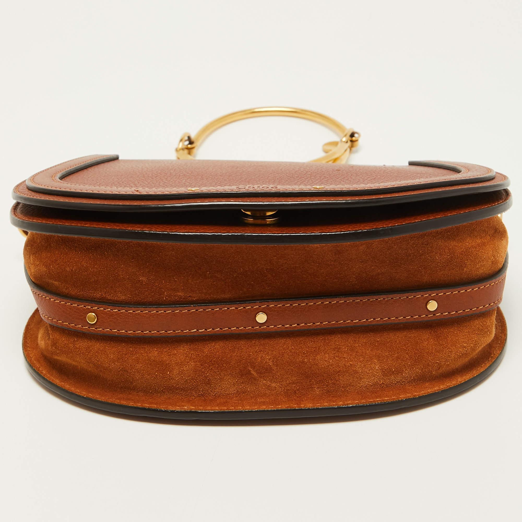 Chloe Brown Leather and Suede Medium Nile Bracelet Top Handle Bag 4