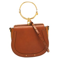 Chloe Brown Leather and Suede Medium Nile Bracelet Top Handle Bag