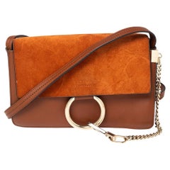 Chloe Brown Leather And Suede Small Faye Shoulder Bag