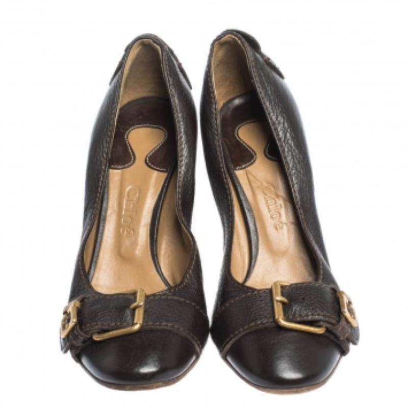 Chloe - Escarpins à boucle en cuir Brown - Taille 37 Pour femmes en vente
