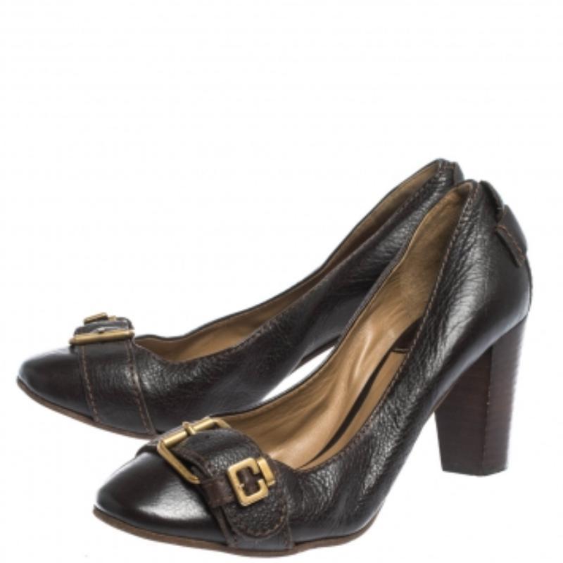 Chloe - Escarpins à boucle en cuir Brown - Taille 37 en vente 1