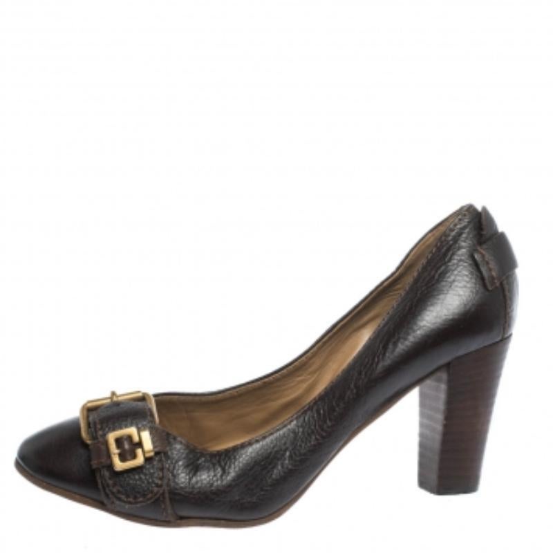 Chloe - Escarpins à boucle en cuir Brown - Taille 37 en vente 2