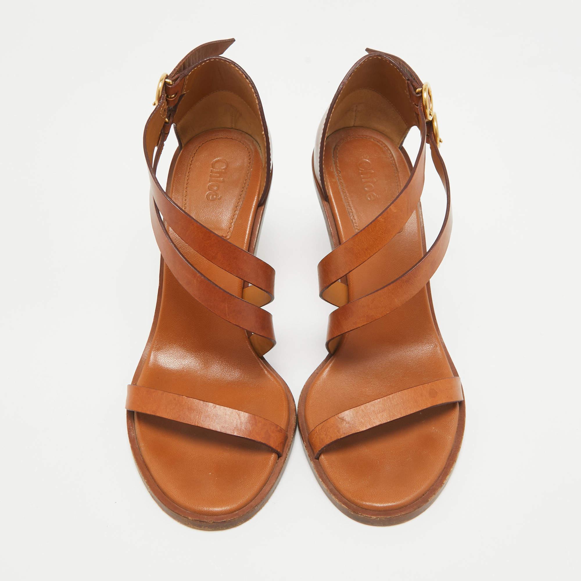 Chloe Sandalias de piel marrón con doble tira al tobillo Niko Talla 38 Marrón en venta