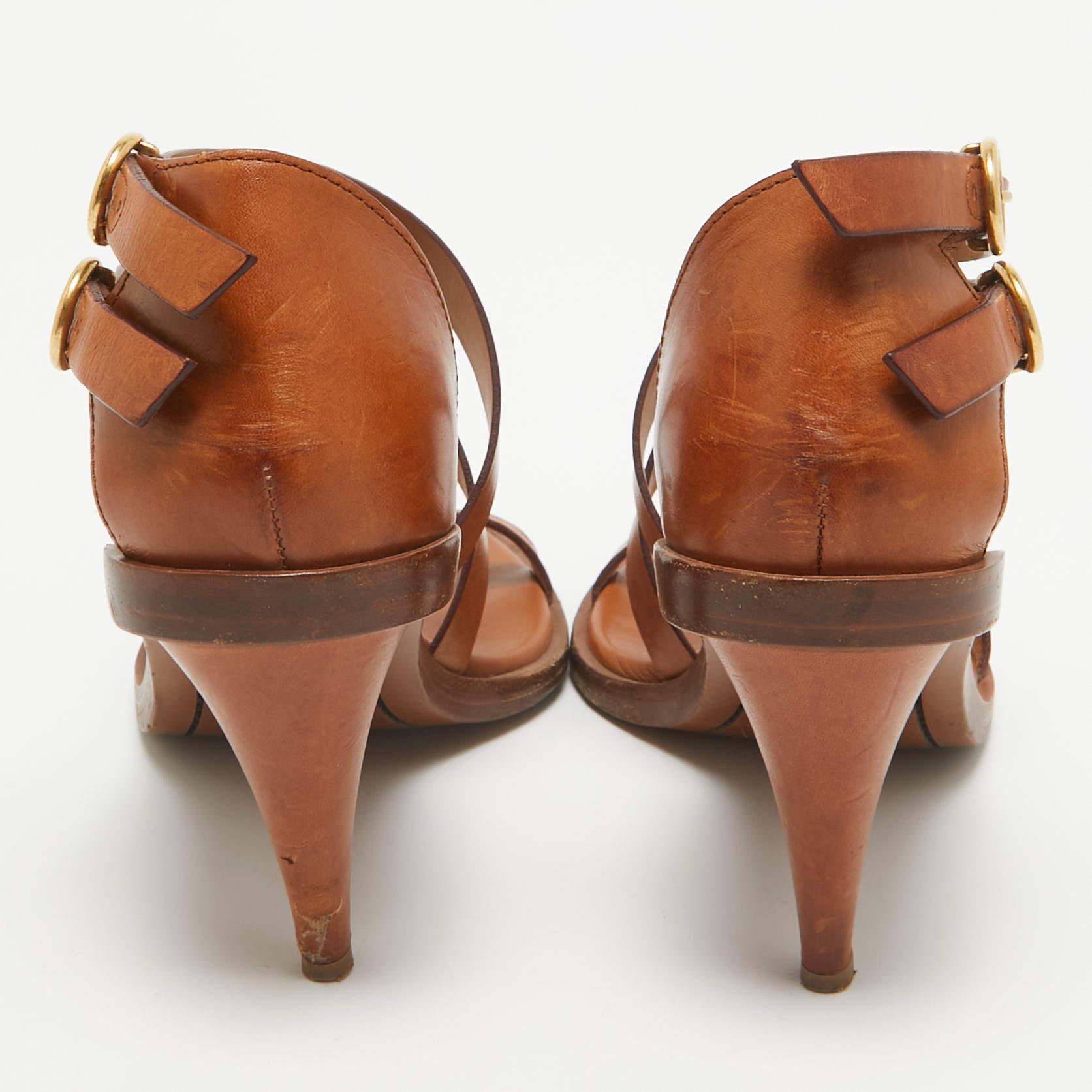 De las mujeres Chloe Sandalias de piel marrón con doble tira al tobillo Niko Talla 38 en venta