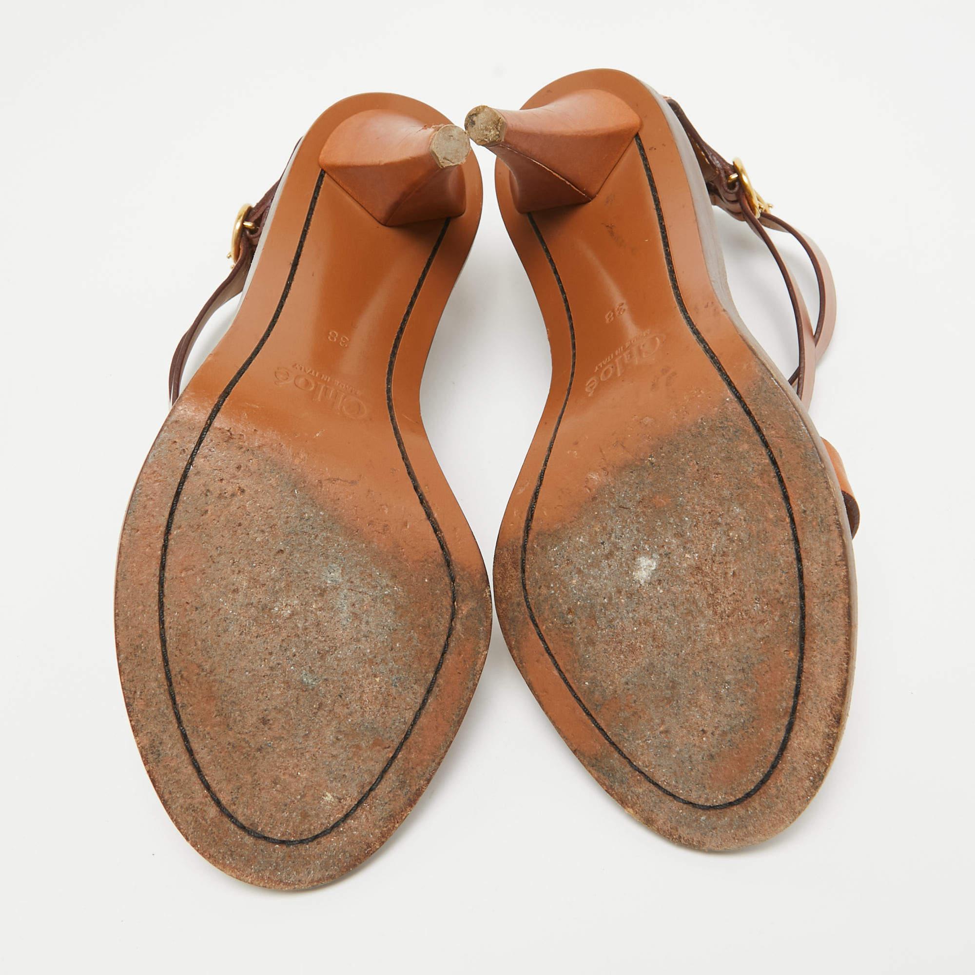 Chloe Sandalias de piel marrón con doble tira al tobillo Niko Talla 38 en venta 1