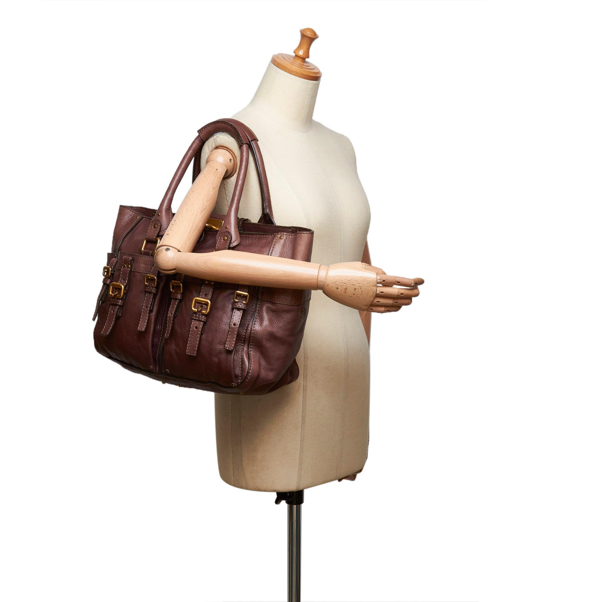 Chloe Brown Leather Double Pocket Paddington Tote Bag For Sale 10