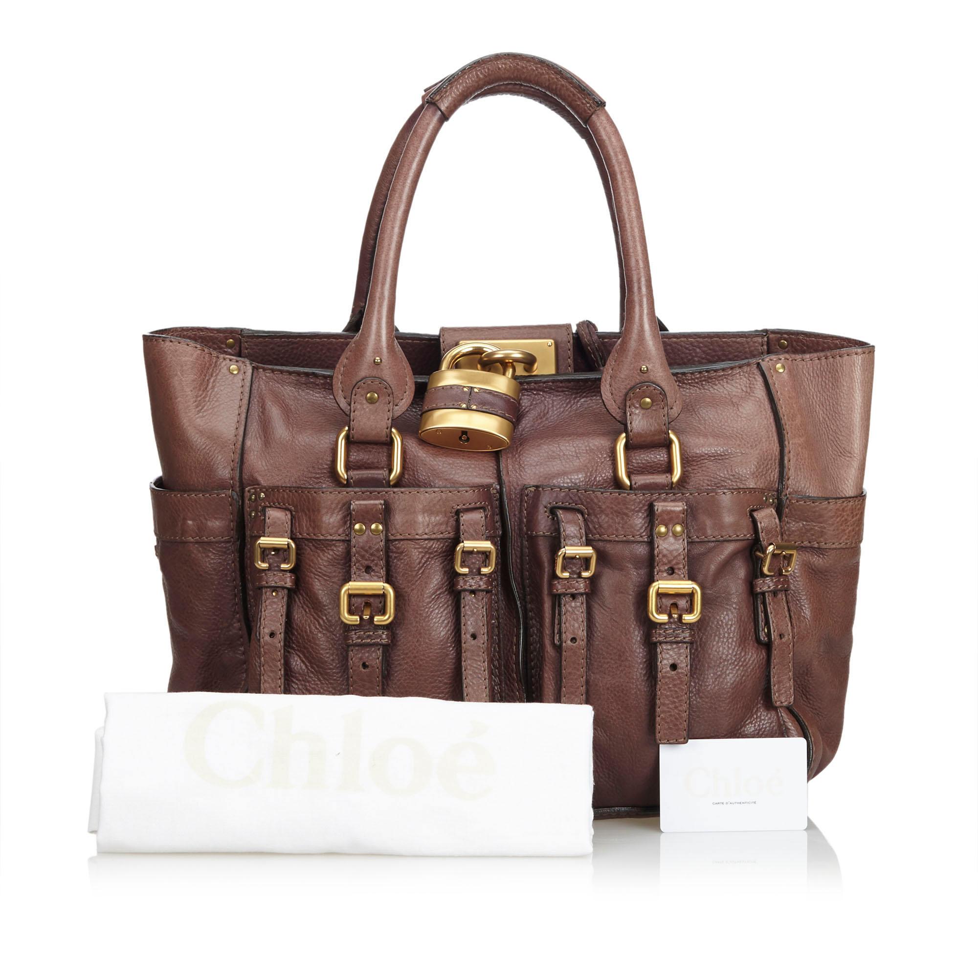Chloe Brown Leather Double Pocket Paddington Tote Bag For Sale 11