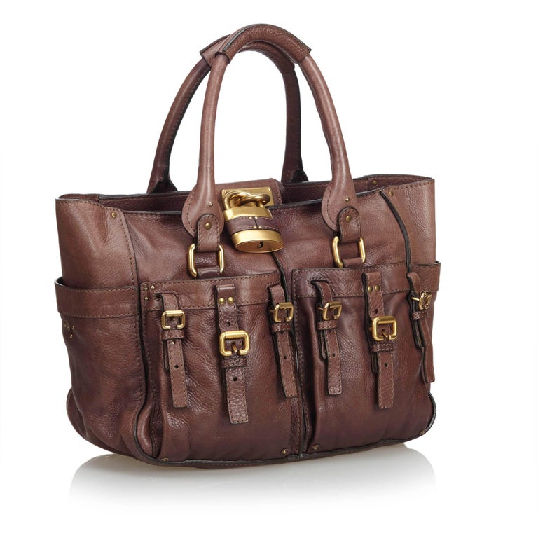 Chloe Brown Leather Double Pocket Paddington Tote Bag For Sale at 1stDibs