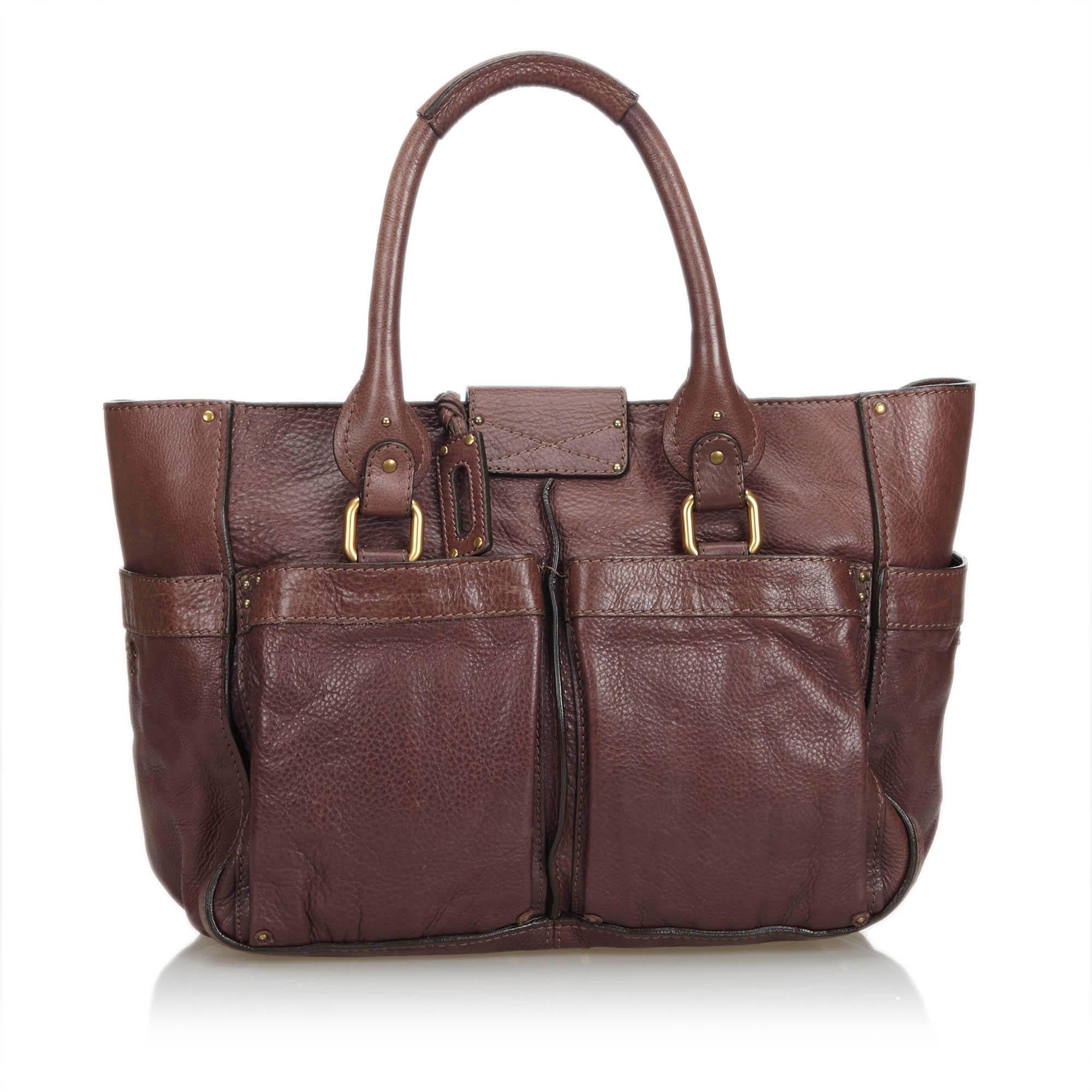 Chloe Brown Leather Double Pocket Paddington Tote Bag In Good Condition For Sale In Orlando, FL