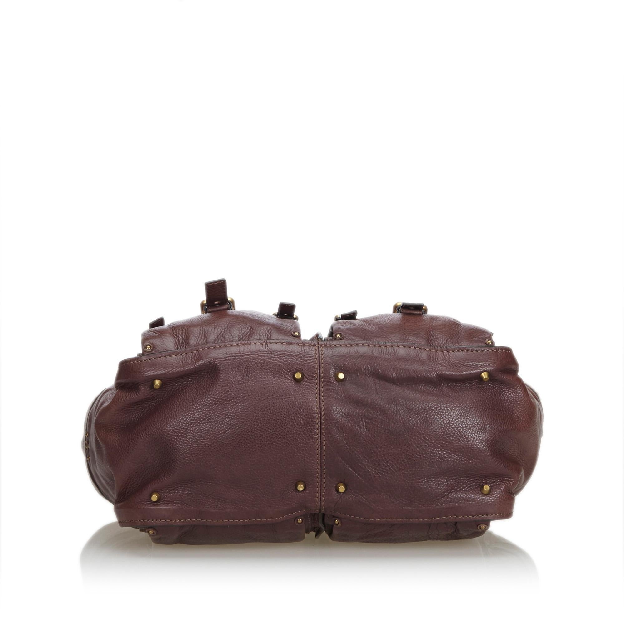 Women's Chloe Brown Leather Double Pocket Paddington Tote Bag For Sale