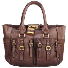 Chloe Brown Leather Double Pocket Paddington Tote Bag