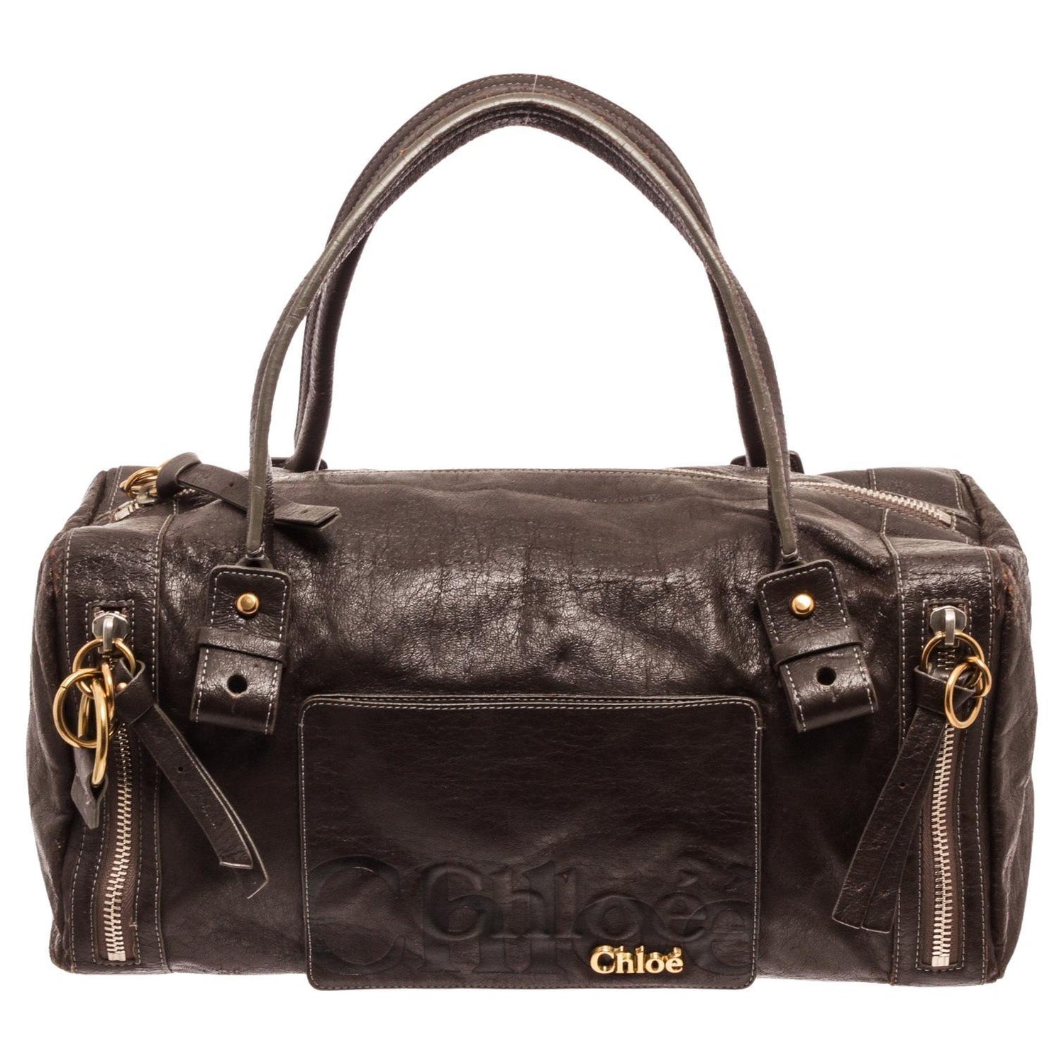 Chloe Brown Leather Eclipse Duffle Bag with gold-tone hardware, rolled  handles at 1stDibs
