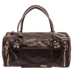 Chloe Brown Leather  Eclipse Duffle Bag with gold-tone hardware, rolled handles
