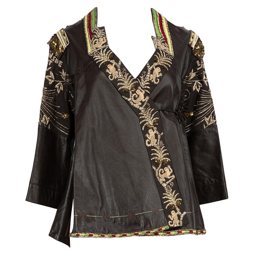 Chloé Brown Leather Embroidered Jacket Size M