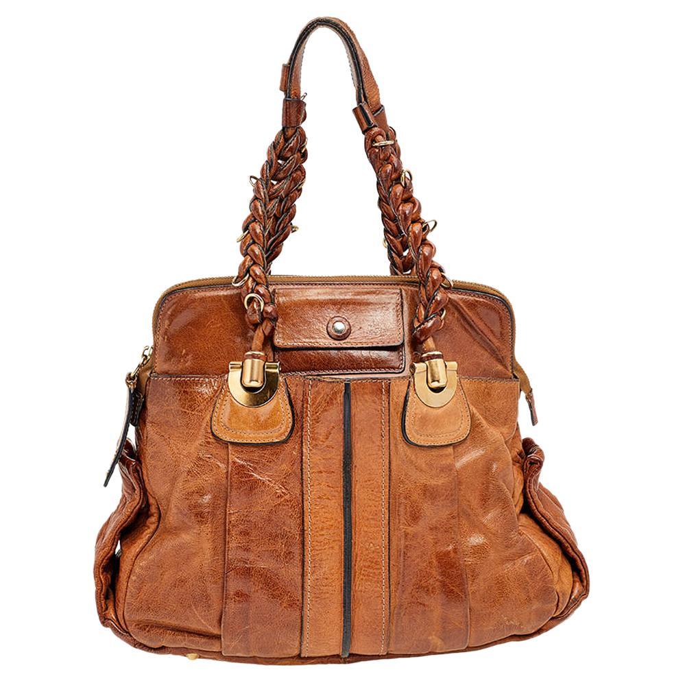 Chloe Brown Leather Heloise Large Satchel For Sale