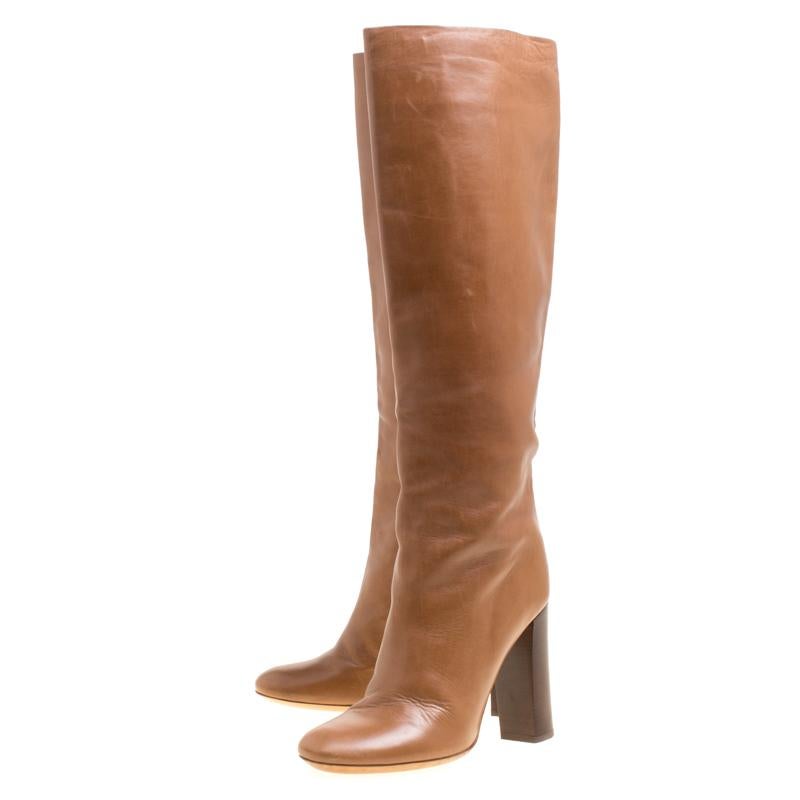 Chloe Brown Leather Knee High Boots Size 39 In Good Condition In Dubai, Al Qouz 2