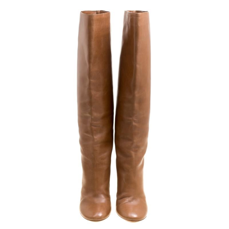Women's Chloe Brown Leather Knee High Boots Size 39