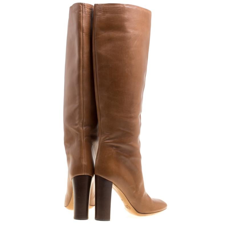 Chloe Brown Leather Knee High Boots Size 39 2