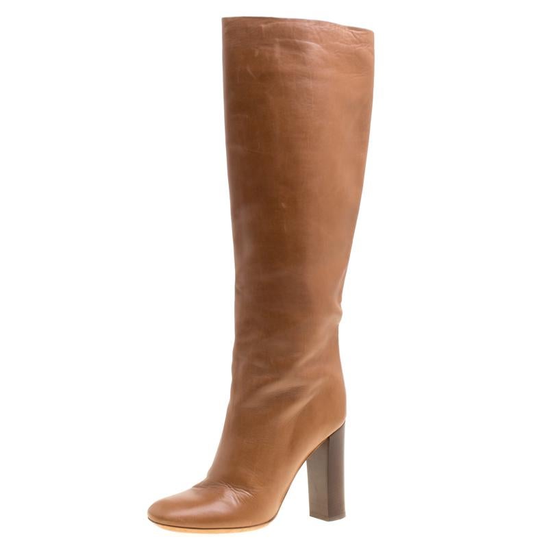 Chloe Brown Leather Knee High Boots Size 39 For Sale at 1stDibs