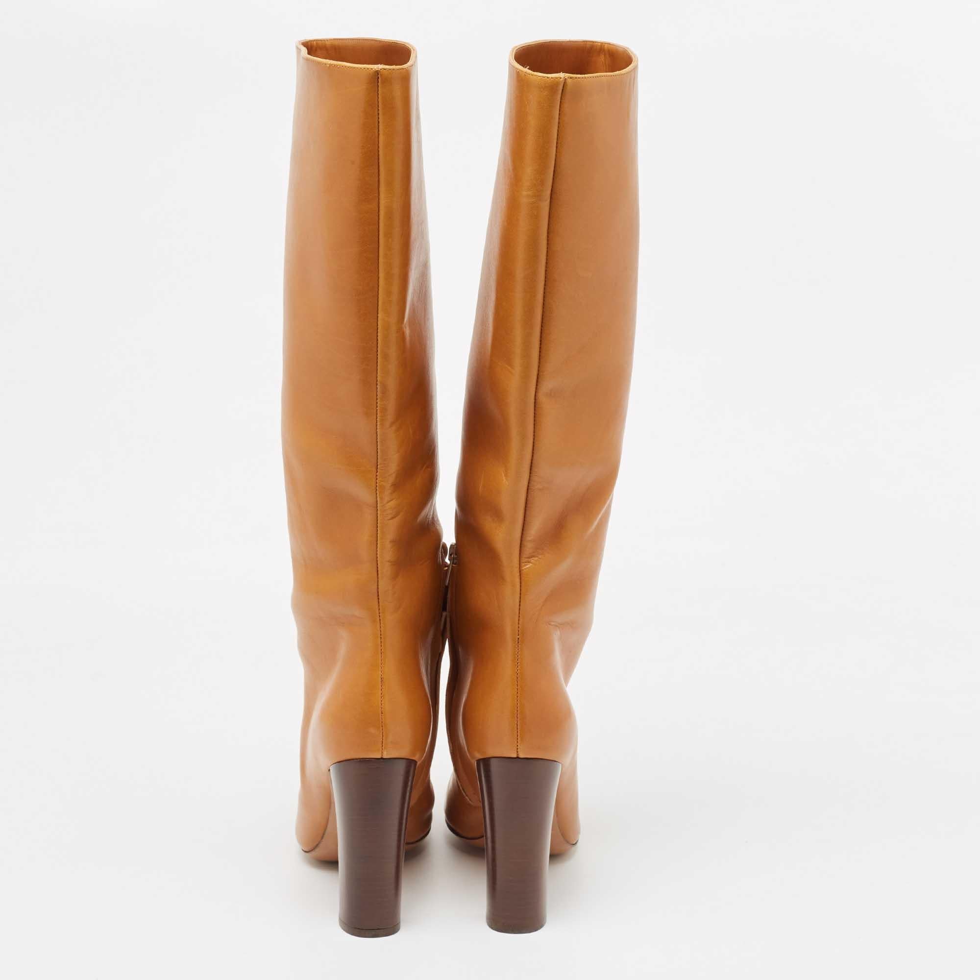 Women's Chloe Brown Leather Knee Length Boots Size 41 For Sale