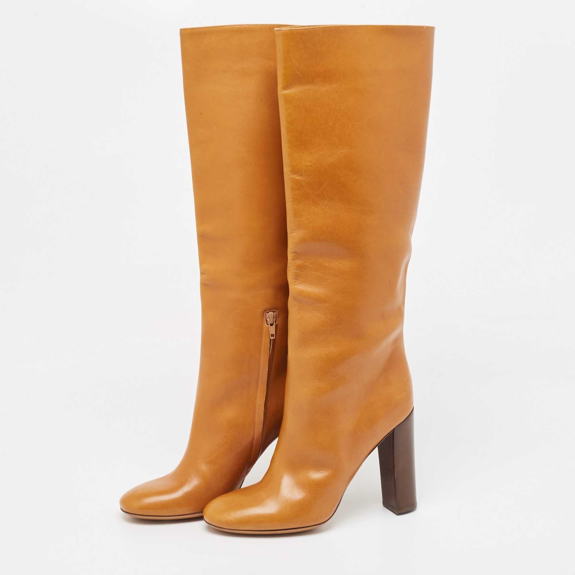Chloe Brown Leather Knee Length Boots Size 41 For Sale 4