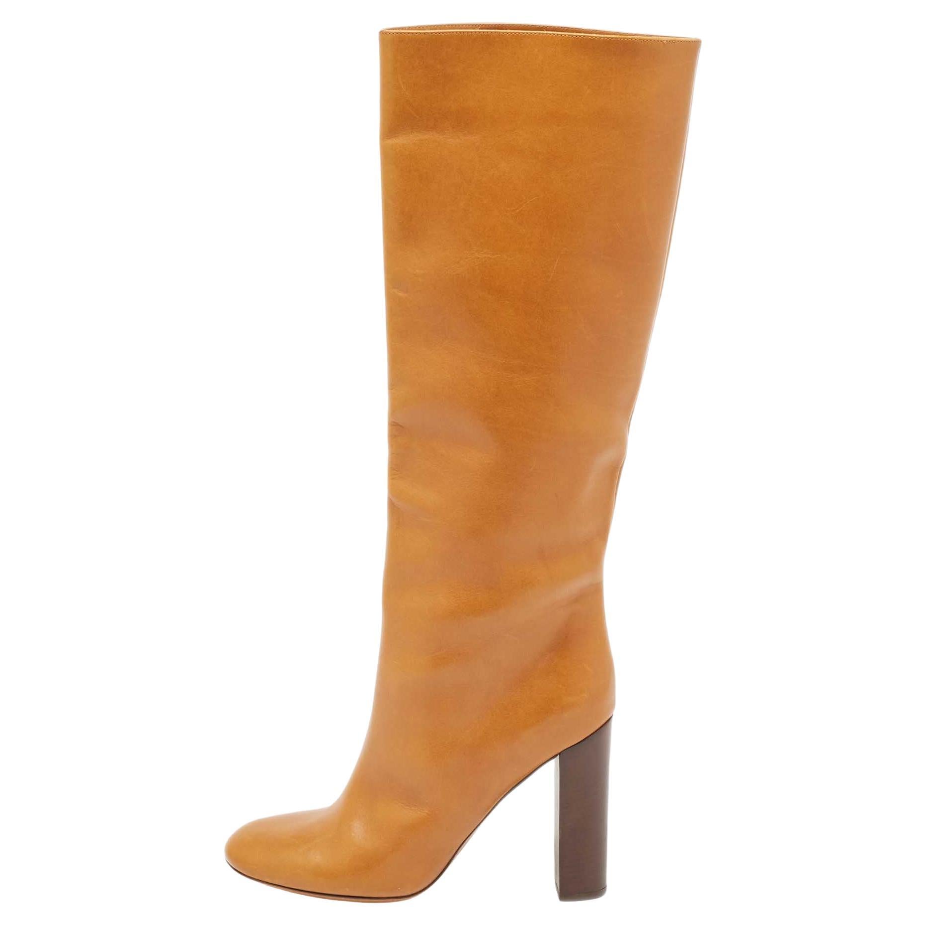 Chloe Brown Leather Knee Length Boots Size 41 For Sale