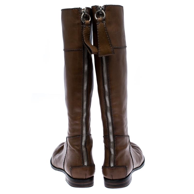 Chloe Brown Leather Knee Length Flat 