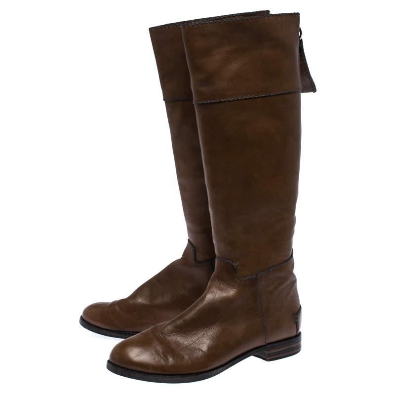 Chloe Brown Leather Knee Length Flat Boots Size 42 For Sale 1