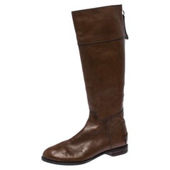 Chloe Brown Brown Leather Knee Length Flat Boots Size 42