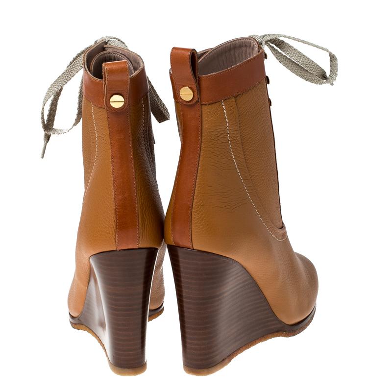 Brown Leather Wedge Boot