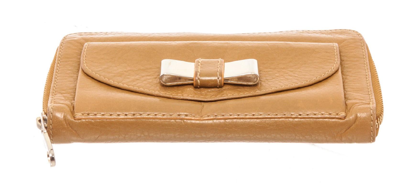 Women's Chloe Brown Leather Lily Zip Wallet with gold-tone hardware, single exterior