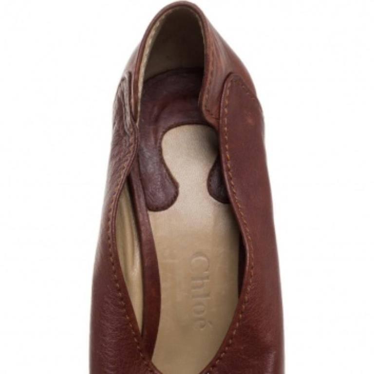 Women's Chloe Brown Leather Lucite And Wood Chunky Heel Platform Peep Toe Pumps Size 37 For Sale