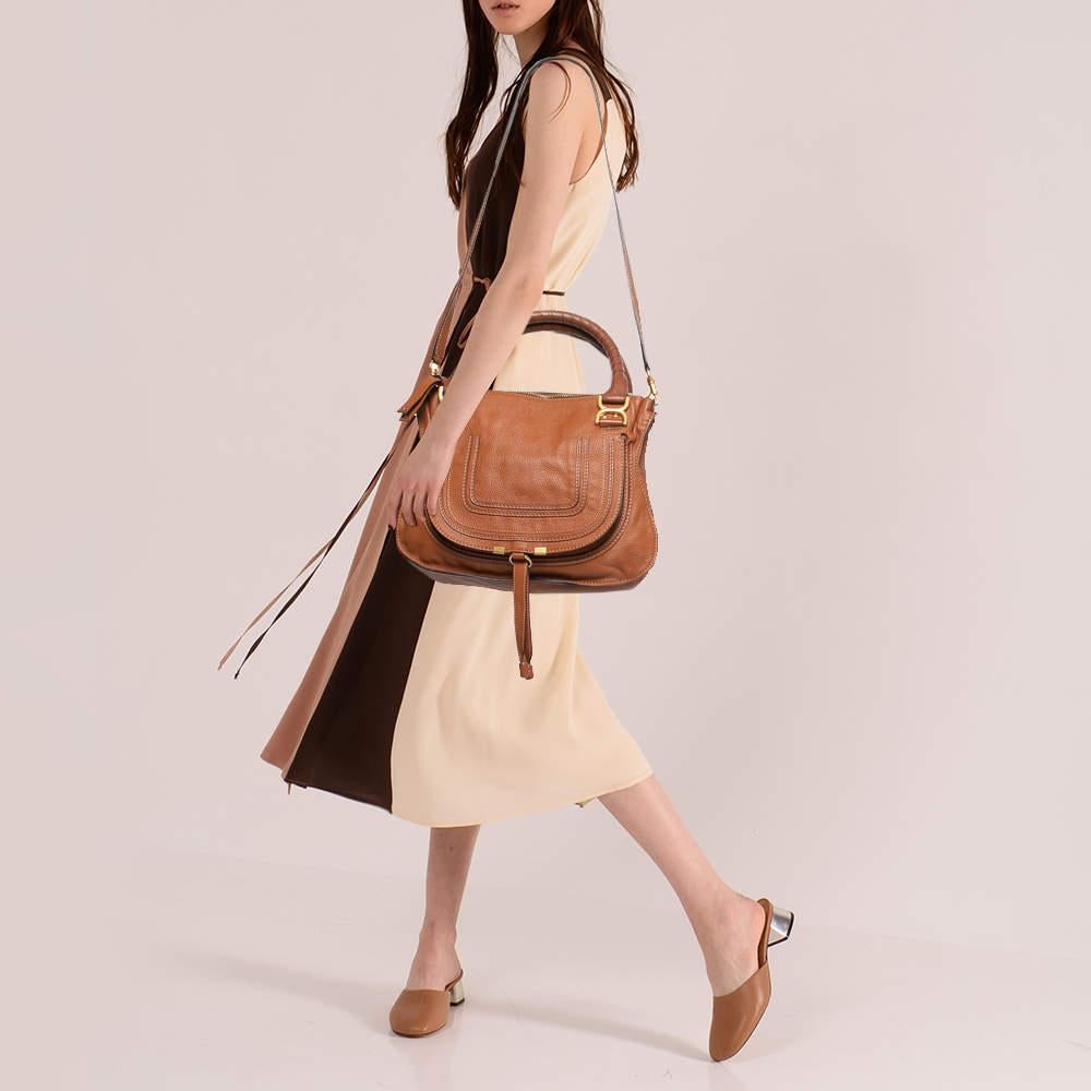 Chloe Brown Leather Medium Marcie Top Handle Bag In Good Condition In Dubai, Al Qouz 2