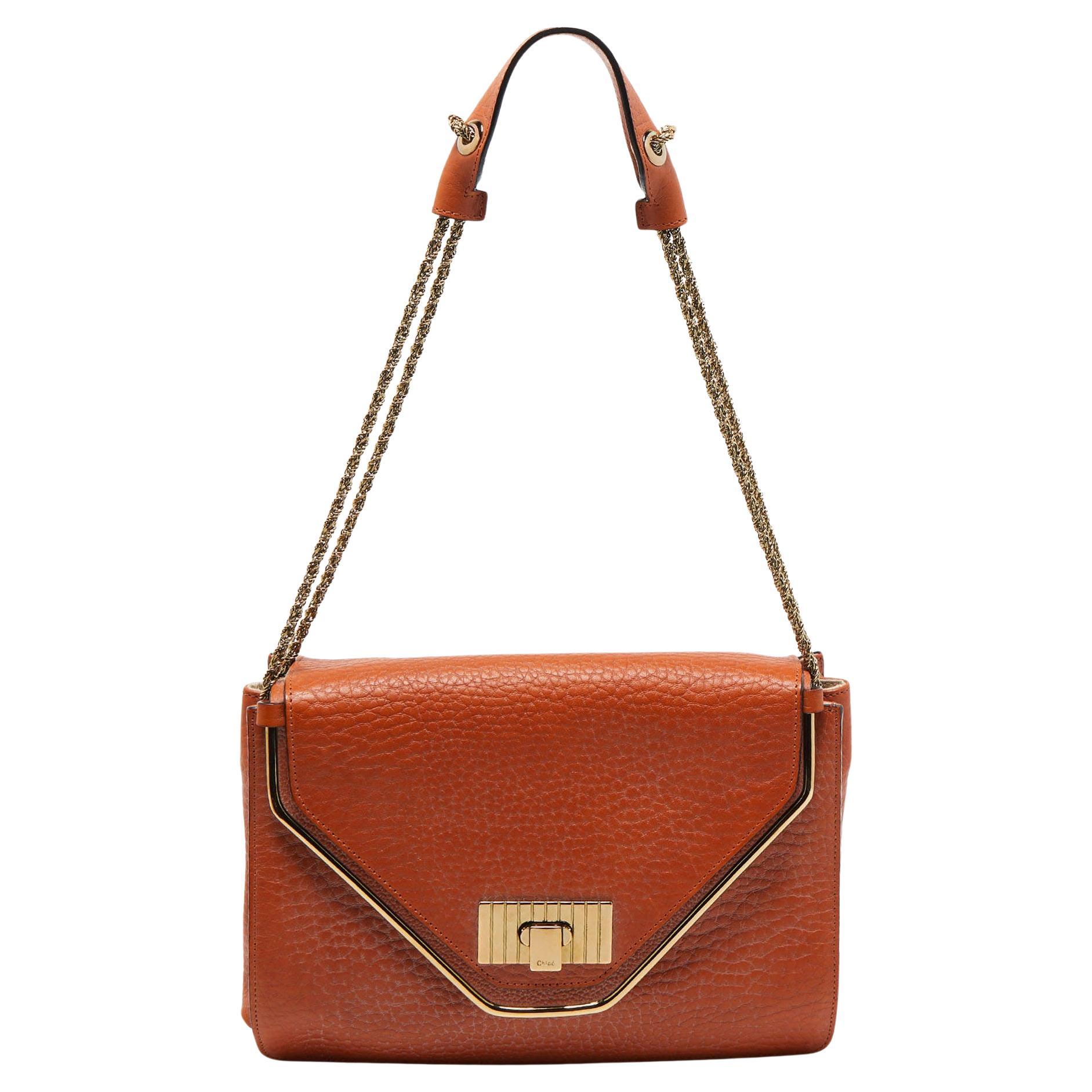 Chloe Brown Leather Medium Sally Shoulder Bag For Sale