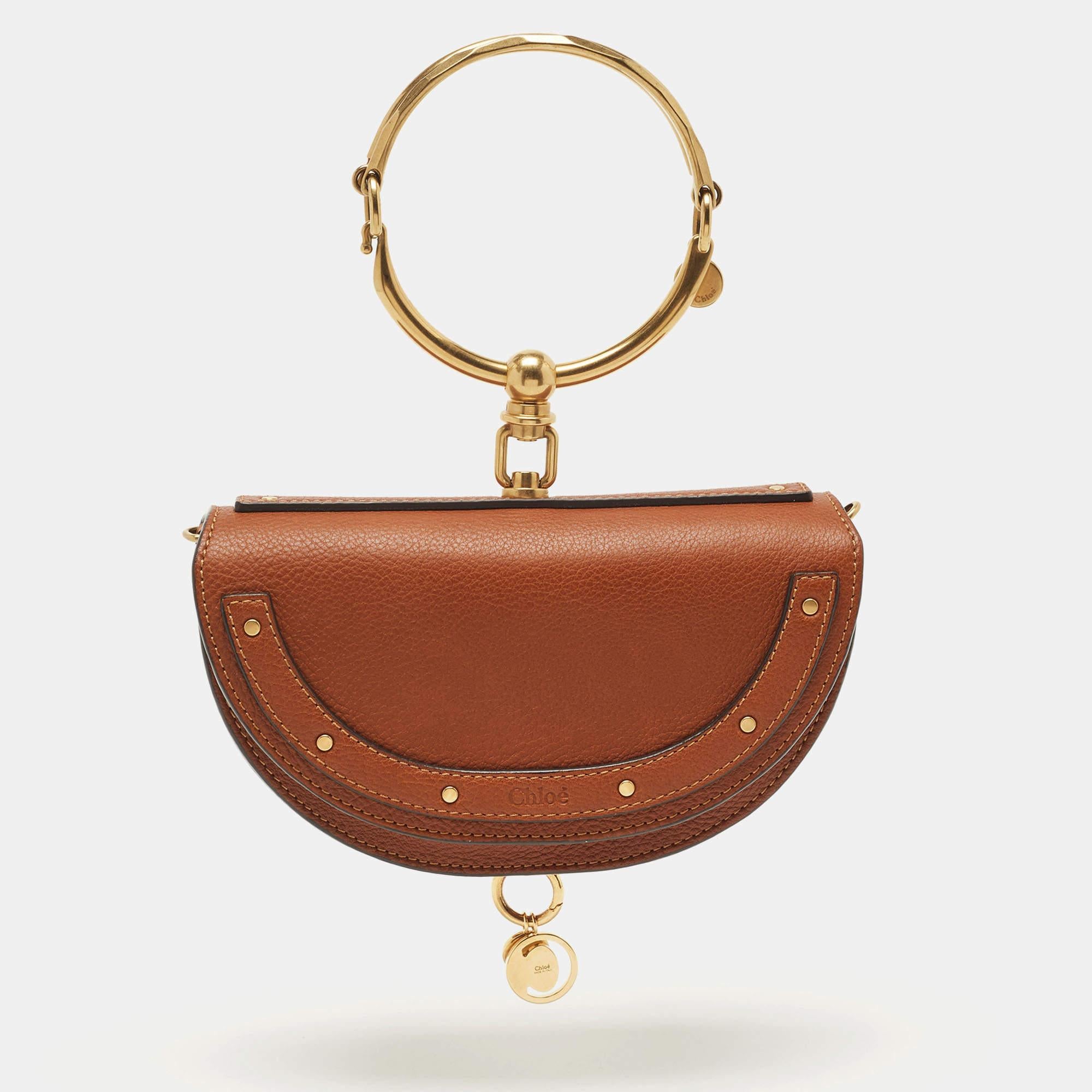Chloé Brown Leather Nile Bracelet Minaudiere Crossbody Bag 11
