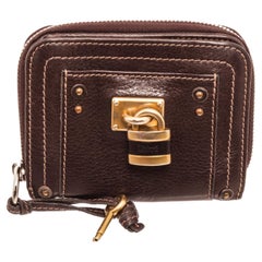 Chloe Brown Leather Paddington Wallet with gold-tone hardware, leather trim