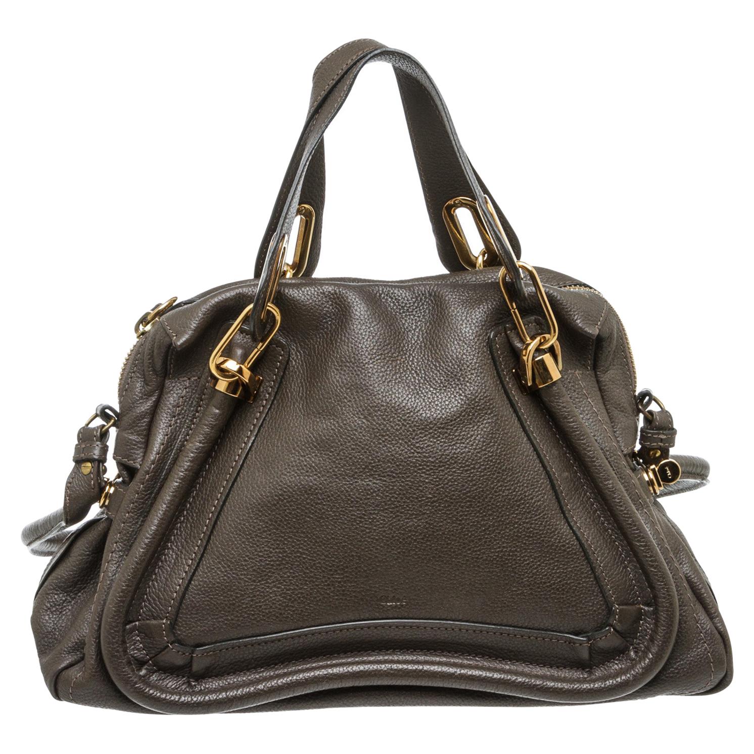 Chloe Brown Leather Paraty Medium Satchel Handbag