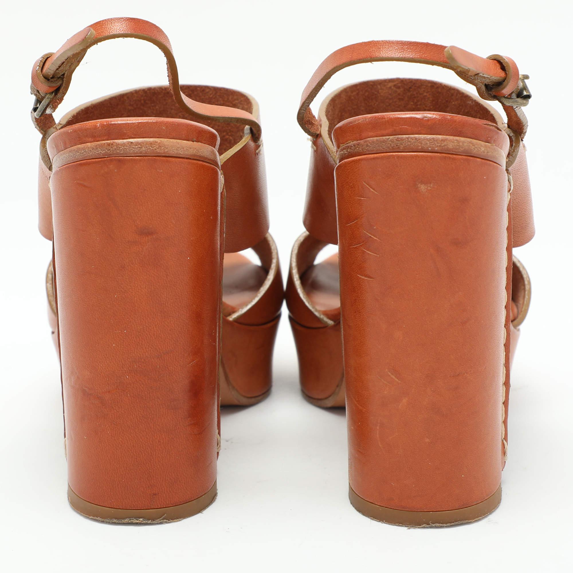 Chloe Brown Leather Platform Ankle Strap Sandals Size 35.5 For Sale 1