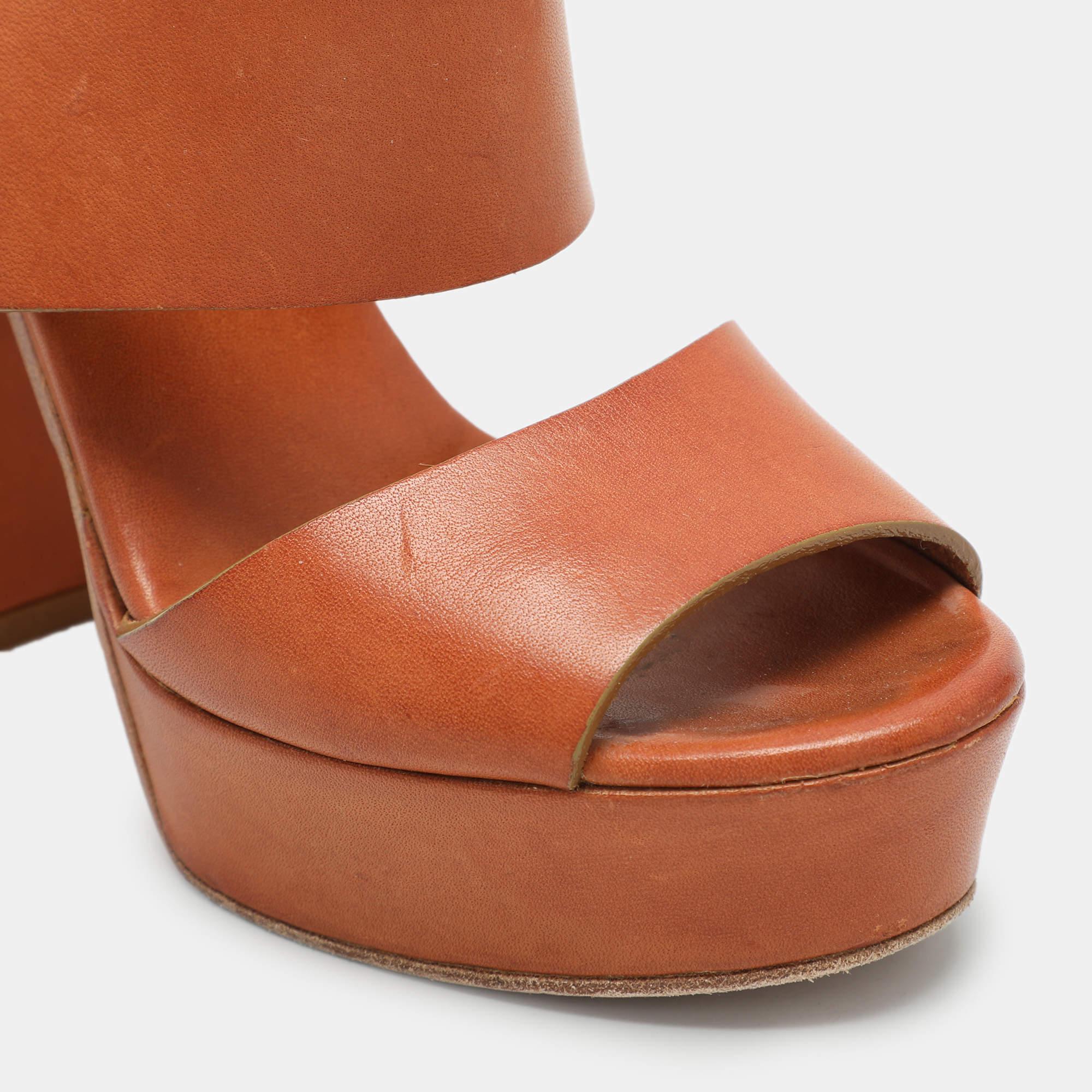 Chloe Brown Leather Platform Ankle Strap Sandals Size 35.5 For Sale 3
