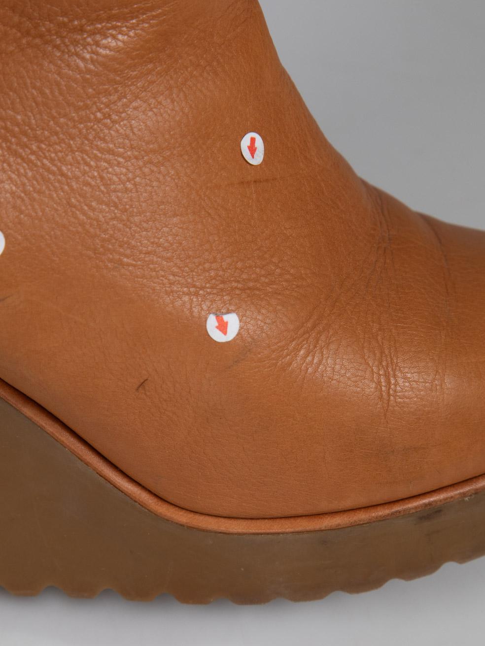 Chloé Brown Leather Platform Wedge Boots Size IT 36 For Sale 6
