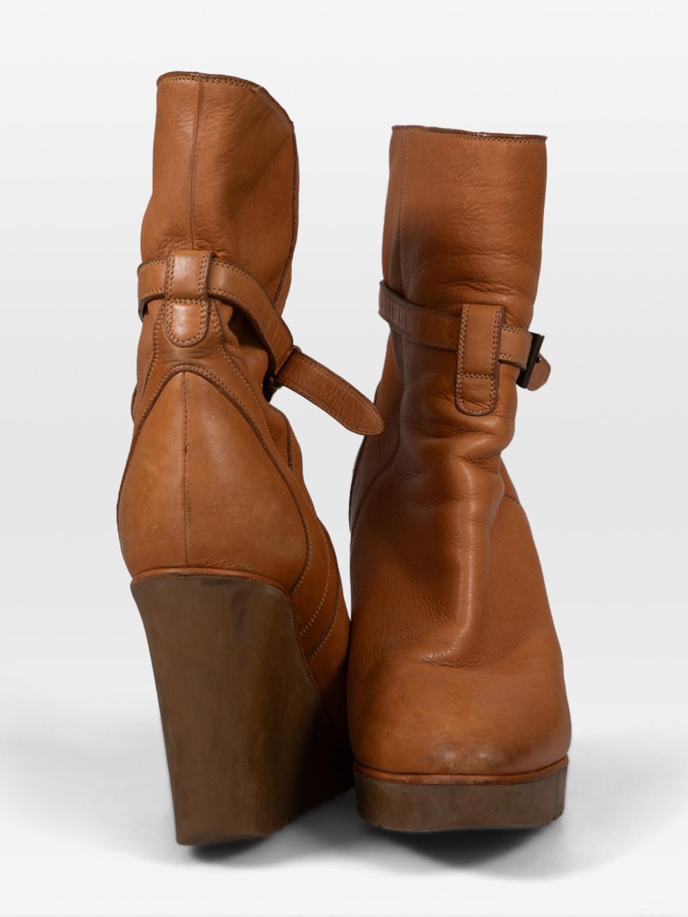 Chloé Brown Leather Platform Wedge Boots Size IT 36 In Good Condition For Sale In London, GB