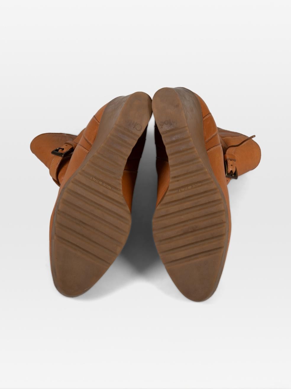 Chloé - Bottes à semelles compensées en cuir marron Taille IT 36 Bon état - En vente à London, GB