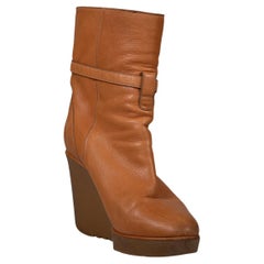 Chloé Brown Leather Platform Wedge Boots Size IT 36