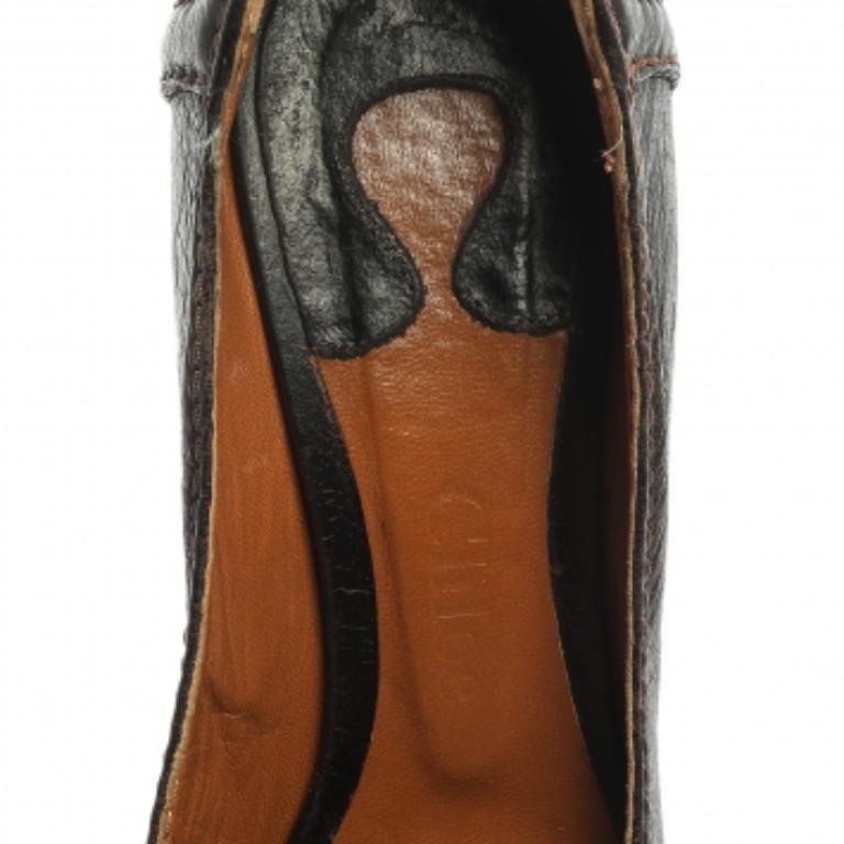 Chloe Brown Leather Round Toe Block Heel Pumps Size 37 For Sale 1