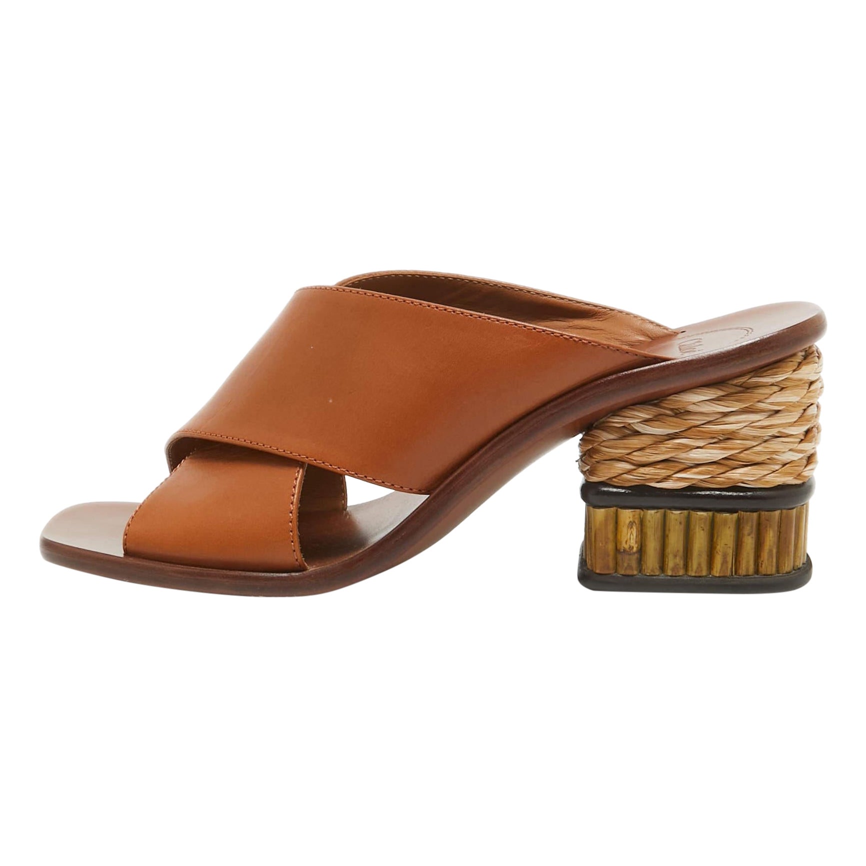 Chloe Brown Leather Slide Sandals Size 38