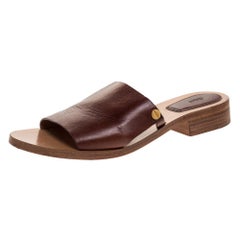 Chloe Brown Leather Slide Sandals Size 40