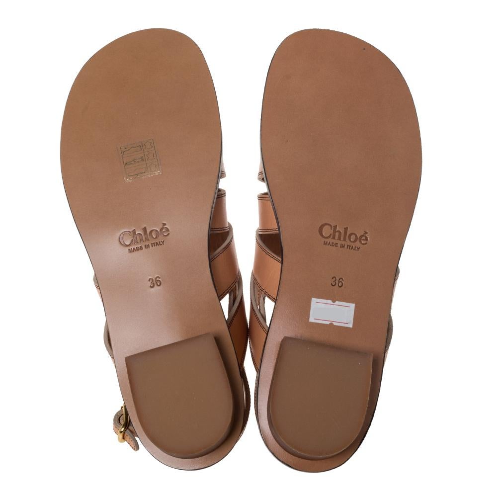 Chloe Brown Leather Slingback Flat Sandals Size 36 In New Condition In Dubai, Al Qouz 2