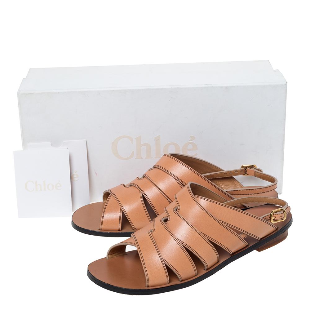 Chloe Brown Leather Slingback Flat Sandals Size 36 3