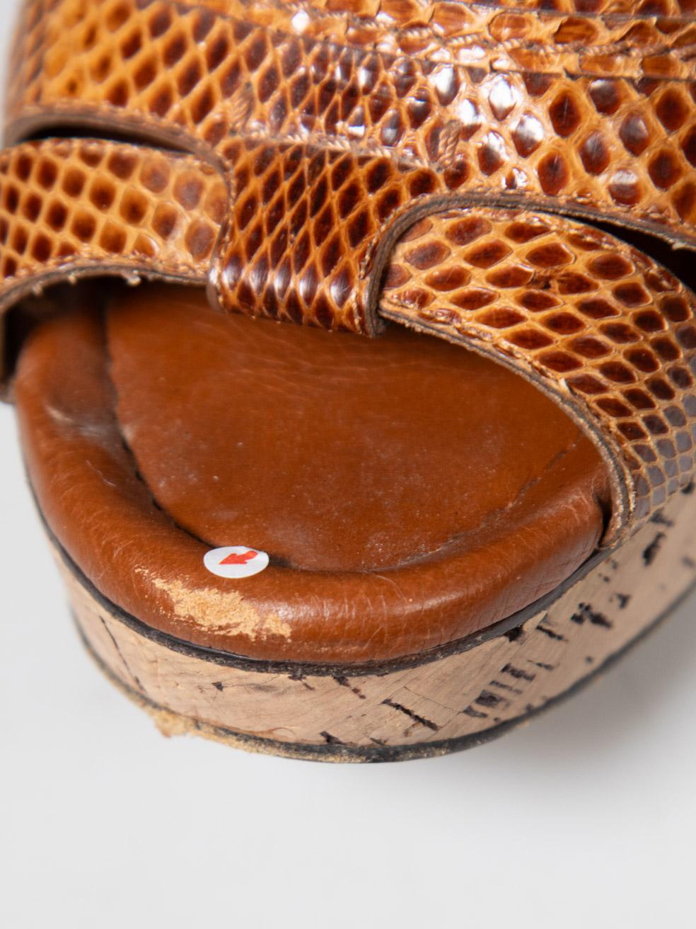 Chloé Brown Leather Snakeskin Print Wedge Sandals Size IT 38 1